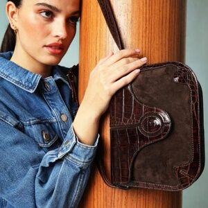 Rouje Paris Cathou Bag Brown Croco Leather/Suede